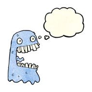 cartoon gross ghost with thought bubble N9