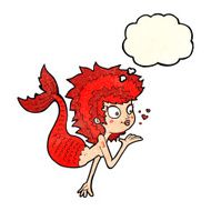 cartoon mermaid blowing a kiss with thought bubble N3
