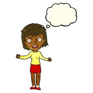 cartoon excited woman with thought bubble N29