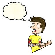 cartoon man with tattoos thought bubble N3