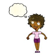 cartoon excited woman with thought bubble N30