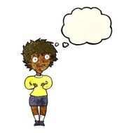 cartoon excited woman with thought bubble N31
