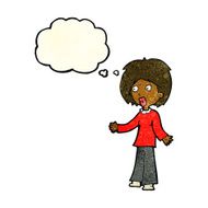 cartoon surprised woman with thought bubble N60