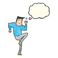 cartoon man jogging on spot with thought bubble N3