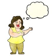 cartoon happy fat woman with thought bubble N2
