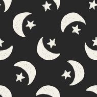 moon and star doodle drawing seamless pattern background