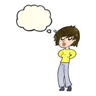 cartoon woman whistling with thought bubble N3