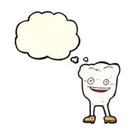 cartoon happy tooth character with thought bubble N2