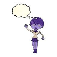 cartoon vampire girl waving with thought bubble N3