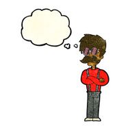 cartoon hipster man with mustache and spectacles thought bu N3