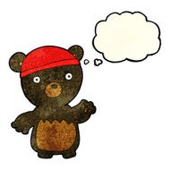 cartoon black bear wearing hat with thought bubble N2