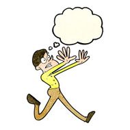 cartoon man running away with thought bubble N3