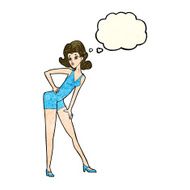 cartoon model woman posing with thought bubble N3