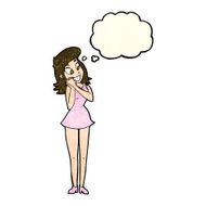 cartoon excited woman with thought bubble N33