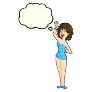 cartoon dancing woman with thought bubble N12