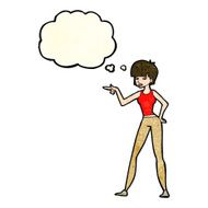 cartoon woman pointing with thought bubble N49