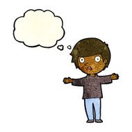 cartoon worried boy with thought bubble N9