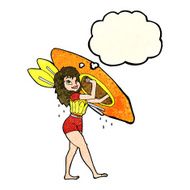 cartoon woman carrying canoe with thought bubble