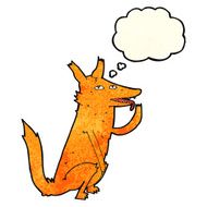 cartoon fox licking paw with thought bubble N2