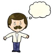 cartoon mustache man with open arms thought bubble N3