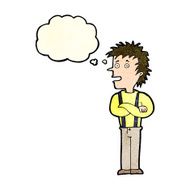 cartoon boy with folded arms thought bubble N6