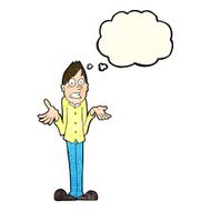 cartoon man shrugging shoulders with thought bubble N7