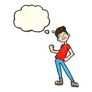 cartoon celebrating man with thought bubble N3