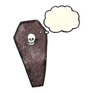 spooky cartoon coffin with thought bubble N4