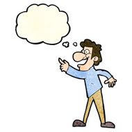 cartoon man pointing and laughing with thought bubble N9