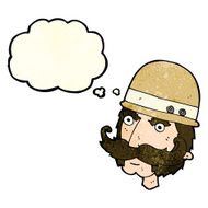 cartoon victorian big game hunter with thought bubble N3