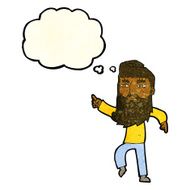 cartoon bearded man pointing the way with thought bubble N2