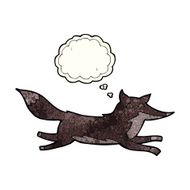 cartoon running wolf with thought bubble N2