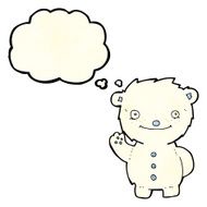 cartoon waving polar bear with thought bubble N12