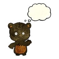 cartoon black bearcub waving with thought bubble N4