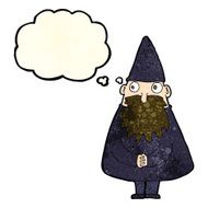 cartoon wizard with thought bubble N5