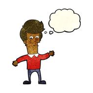 cartoon waving man with thought bubble N10