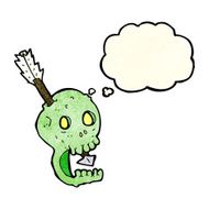 funny cartoon skull and arrow with thought bubble N3