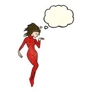 cartoon future space woman with thought bubble N2