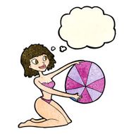 cartoon bikini girl with beach ball thought bubble N3