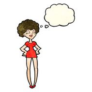 cartoon happy woman with hands on hips thought bubble N5