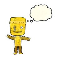 cartoon funny gold robot with thought bubble N3