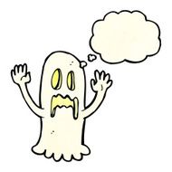 cartoon spooky ghost with thought bubble N10