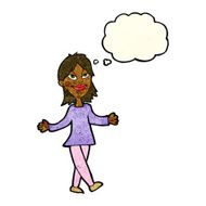 cartoon woman with no worries thought bubble N9