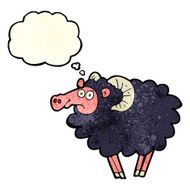 cartoon black sheep with thought bubble