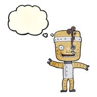 cartoon funny old robot with thought bubble N3