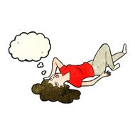 cartoon woman lying on floor with thought bubble N5