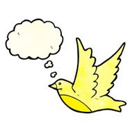 cartoon flying bird with thought bubble N6