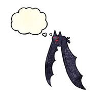 cartoon flying bat with thought bubble