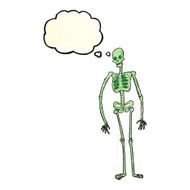 cartoon spooky skeleton with thought bubble N2