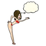 cartoon woman in bikini with thought bubble N14